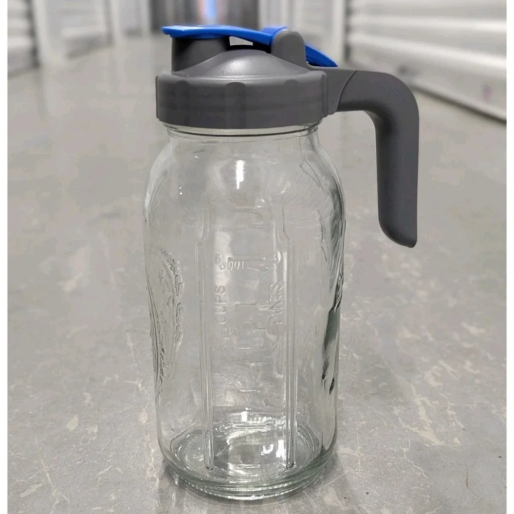 Farmhouse Mason Jar Pitcher Pour Spout Lid 64 oz Quart Wide Mouth Glass NEW